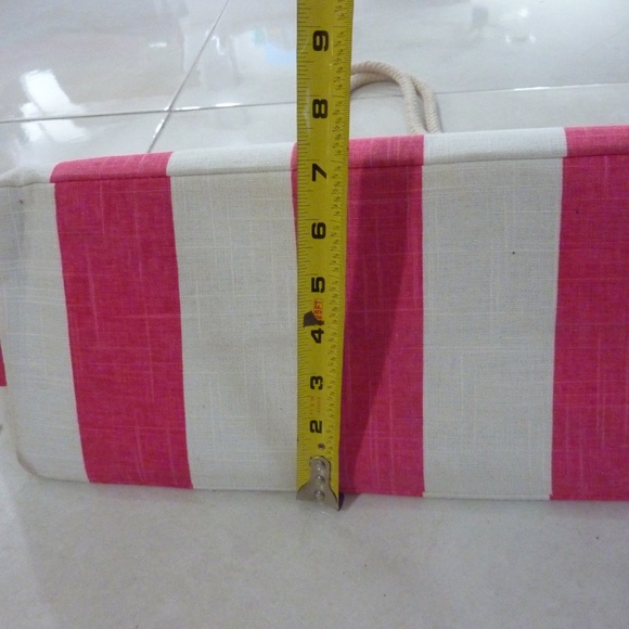 Lilly Pulitzer Striped Large Canvas Tote Bag PINK White GREEN  2 Piece 15 X 12'' - Picture 14 of 14